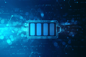 Battery Icon in digital background, battery Supply Concept Background, Energy Efficiency Concept