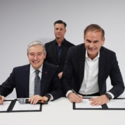 (from left) The Canadian minister for Innovation, Science and Industry François-Philippe Champagne, Thomas Schmall, Group Board Member for Technology at Volkswagen AG, Oliver Blume, CEO Volkswagen AG