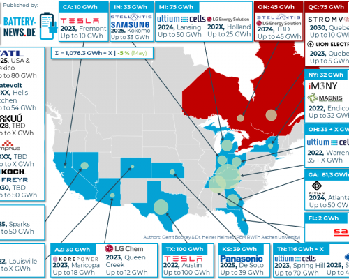 Batterieprojekte in Nordamerika (Stand: Juli 2022)