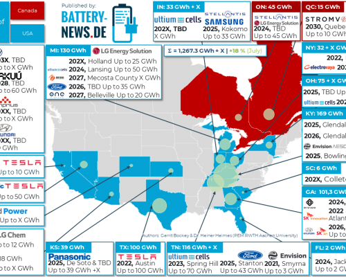Batterieprojekte in Nordamerika (Stand: Februar 2023)