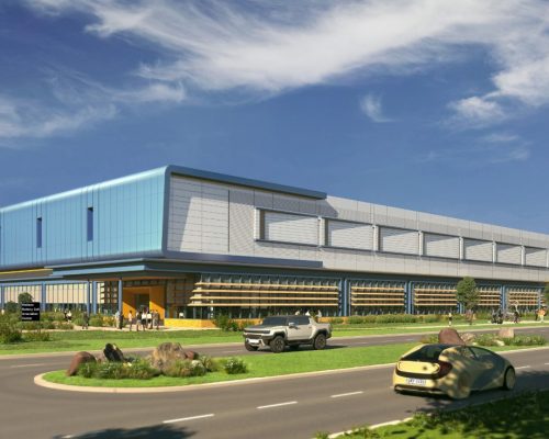 Architectural rendering of the completed first phase of GM’s Wallace Battery Cell Innovation Center. The Wallace Center will will accelerate new technologies like lithium-metal, silicon and solid-state batteries along with production methods that can quickly be deployed at battery cell manufacturing plants like GM's joint ventures with LG Energy Solution in Lordstown, Ohio, and Spring Hill, Tennessee, along with other undisclosed locations.